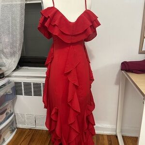 Elegant Red Ruffle Dress